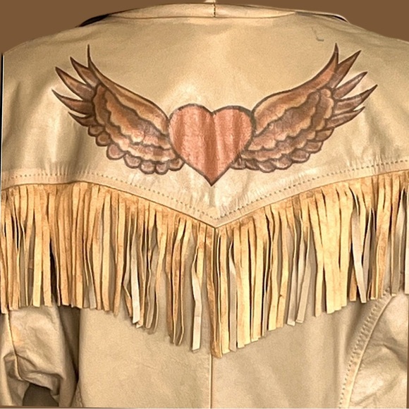 SCULLY “Rodeo Cowboy Fringe Love Tattoo” Leather Jacket Size L Western Rodeo Y2K - Picture 4 of 15